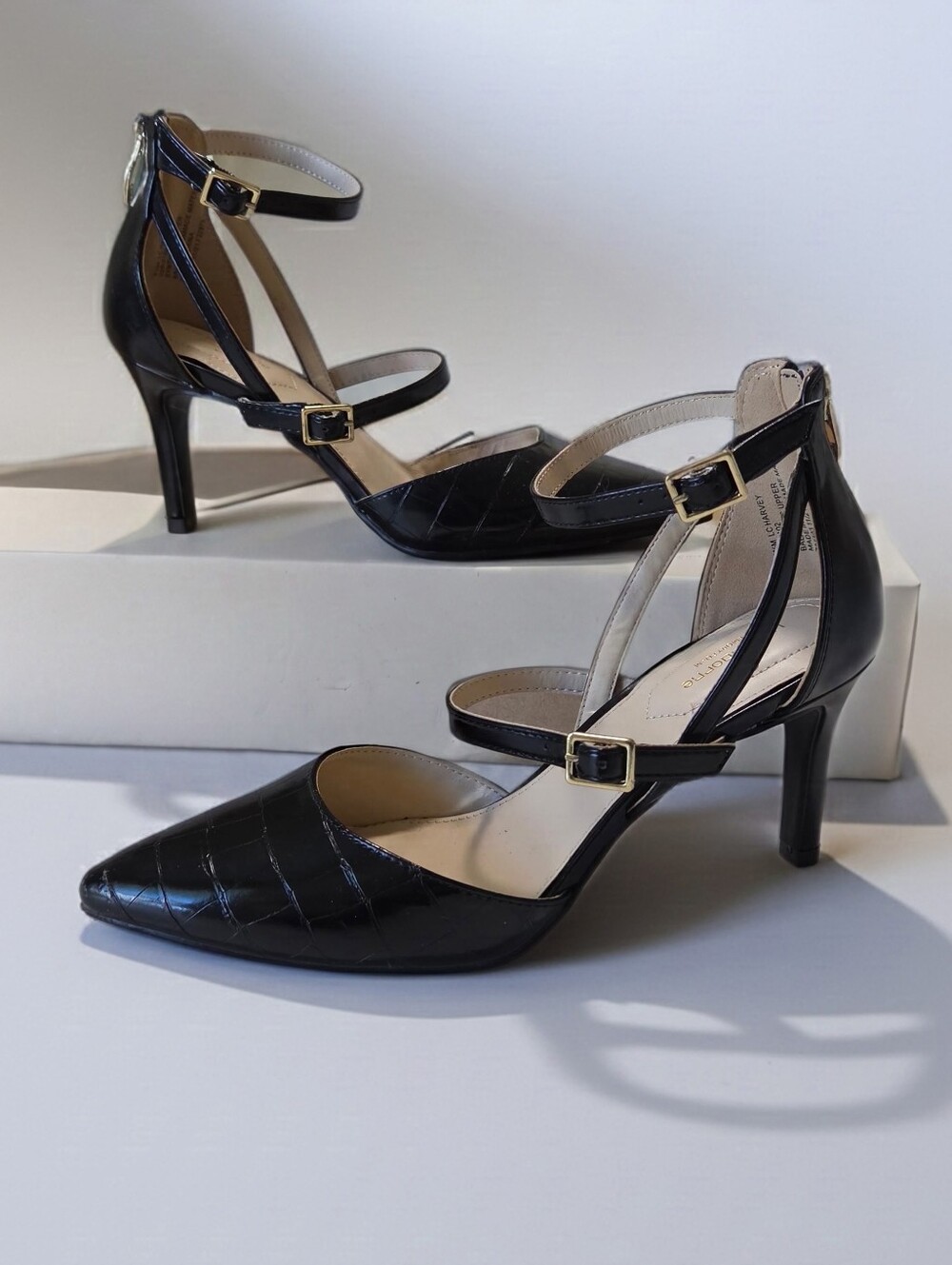 Liz Claiborne Harvey Black Croc Embossed Stiletto Heel Size 8.5M